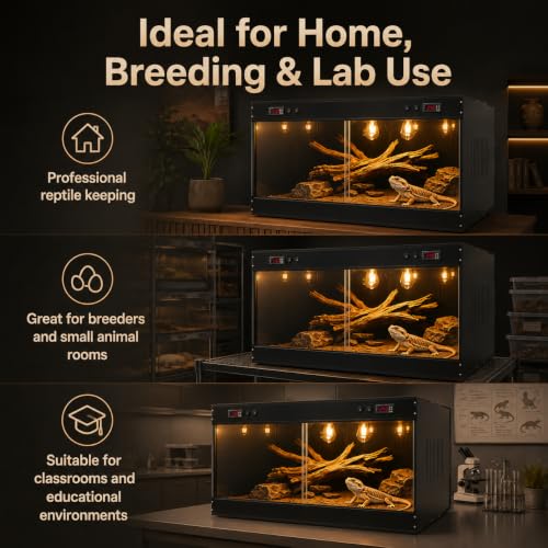 Reptile Tank Terrarium 39.4 x 19.7 x 19.7 in, Dual Digital Temperature Control PVC Reptile Enclosure with Semi-Clear Front Window & E27 Lamp Holders for Geckos, Snakes, Turtles, Bearded Dragons, Black