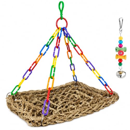 Reptile Hammock Lizard 、Parrot Basking Platform, Size S | Aquarium Grass Woven, Rainbow Chain Hammock, Bird Perch Swing Toy, Climbing Ladder for Bearded Dragon Gecko Chameleon - size: S