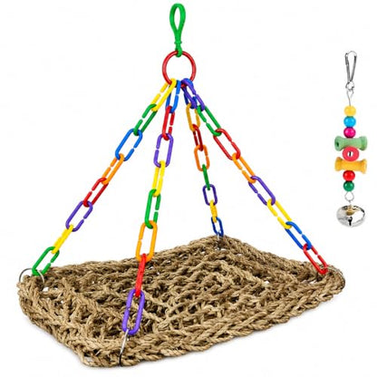 Reptile Hammock Lizard 、Parrot Basking Platform, Size S | Aquarium Grass Woven, Rainbow Chain Hammock, Bird Perch Swing Toy, Climbing Ladder for Bearded Dragon Gecko Chameleon - size: S