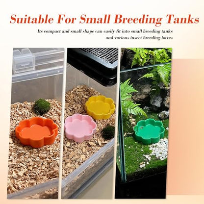 4 Pack Flower Shaped Reptile Feeding Dish, Colorful Plastic Food & Water Bowls for Leopard Gecko, Lizard, Hermit Crab, Turtle, Isopods, Small Reptiles & Invertebrates