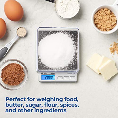 American Weigh Scales SC Series Precision Digital Kitchen Weight Scale, Food Measuring Scale, 2kg x 0.1g (Silver), AMW-SC-2KG (500g x 0.01g) - size: 500g x 0.01g