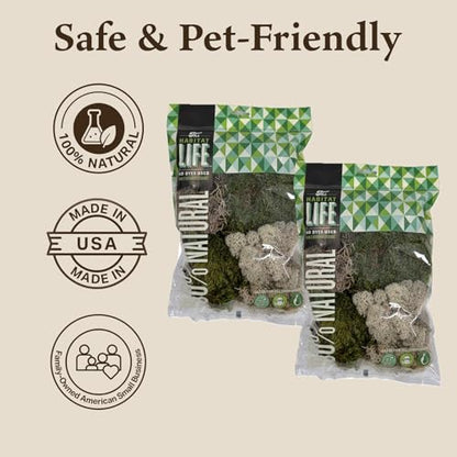 Variety Mix Moss for Terrarium Habitats, Small 2-Pack | Preserved Moss for Reptiles, Amphibians & Invertebrates Terrariums, Humidity Control, Soft, Dye-Free, Family Owned, USA Made - size: Small 2-pack, style: Variety Mix