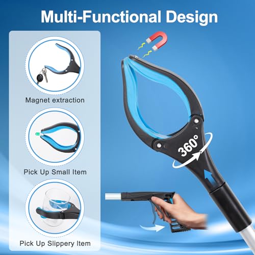 Grabber Reacher Tool - 43” Extra Long Foldable Gripper and Reaching Tool - Heavy Duty Pick Up Stick Grabbers for Seniors, Trash, Surgery Recovery Must Haves Gifts (Blue-43in) - color: Blue-43in