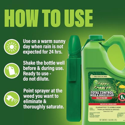 Green Gobbler Natural Total Control Weed & Grass Killer | Made with Concentrated Salt & Vinegar | Pet Safe | Kills to The Root | 1 Gallon with Battery Powered Spray Wand - size: 1 Gallon with Battery Sprayer