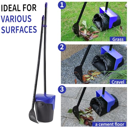 ienjoyed 43" Tall Pooper Scooper Large Swivel Bin & Rake with 100 Waste Bags,Heavy Duty Dog Pooper Scooper for Dogs, Long Handle Poop Scooper with Lid for Yard, Grass, Gravel (Blue) - color: Blue（43“ Tall）