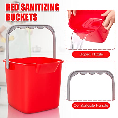 Irenare 12 Pcs Sanitizing Bucket 3 Quart Cleaning Pail Small Detergent Square, Spout and Handle Plastic Utility Sanitizer Buckets for Restaurant Kitchen Home Offices (Red) - color: Red