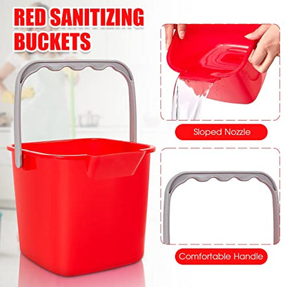 Irenare 12 Pcs Sanitizing Bucket 3 Quart Cleaning Pail Small Detergent Square, Spout and Handle Plastic Utility Sanitizer Buckets for Restaurant Kitchen Home Offices (Red) - color: Red