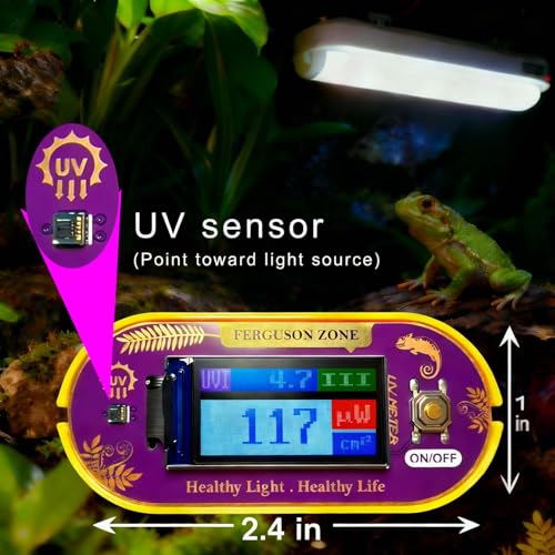 Reptile UVB UVA Light Meter for Bearded Dragon Tank Accessories, Portable Light Meter & Radiation Detector for Reptiles, Test Light and Sunlight Wavelength Meter with CR2032 Battery