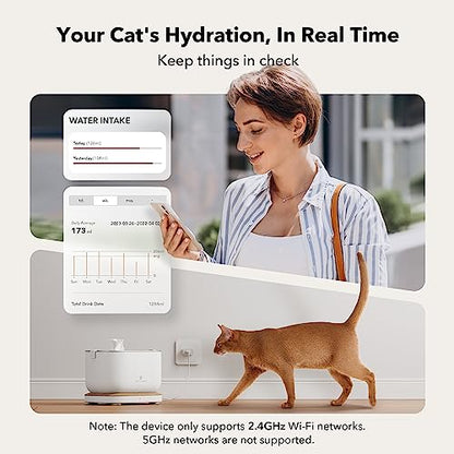 PETLIBRO Upgrade Cat Water Fountain, Dockstream 2 Smart App Monitoring Pet Water Fountain for Cats Indoor, 3L/101oz Cat Fountain Stainless Steel Tray for Drinking, 5G WiFi Auto Cat Water Dispenser Dog