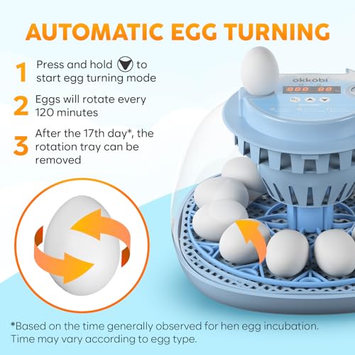 12 Egg Incubator with Automatic Egg Turning and Humidity Control – Egg Incubators for Hatching Eggs – Egg Candler, Water Bottle Refill, Air Vent, 360° View – Incubadora de Huevos de Gallina
