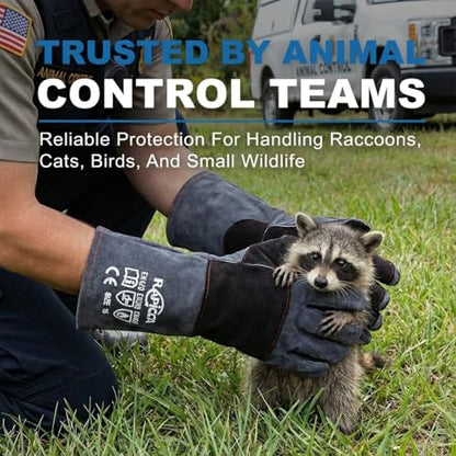 RAPICCA Animal Handling Gloves, Bite Proof Double Leather, 22 in Grey-Black | For Dog, Cat, Bird, Falconry, Snake & Reptile Handling; Vets, Groomers & Animal Control Teams - style: 22 Inches