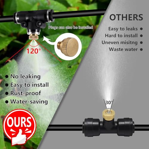 24 Pack Brass Misting Nozzles Outdoor Cooling System | Include 24 Heavy Duty Mister Nozzle,24 Tees,4 Brass Plugs,4 Black Plugs for Outdoor Cooling System - size: 24pc-Brass Misting Nozzles kit