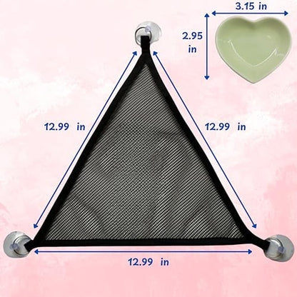 Axolotl Hammock For Aquarium with Ceramic Feeding Dish, Axolotl Hammock with Bowl, Reptile Triangle Hammocks with Tray Feeder, Axolotls Accessories For Tank, Bearded Dragon Tank Accessories (Black, S) - size: S