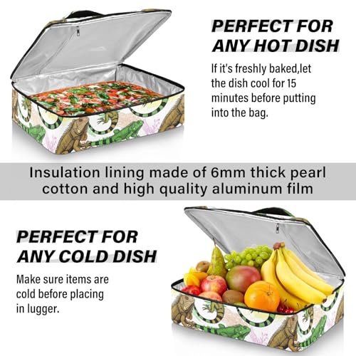 Reptiles White Insulated Casserole Carrier Print Food Carriers with Dish Storage Leakproof Thermal Lunch Tote for Camping Traveling Hiking