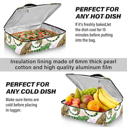 Reptiles White Insulated Casserole Carrier Print Food Carriers with Dish Storage Leakproof Thermal Lunch Tote for Camping Traveling Hiking