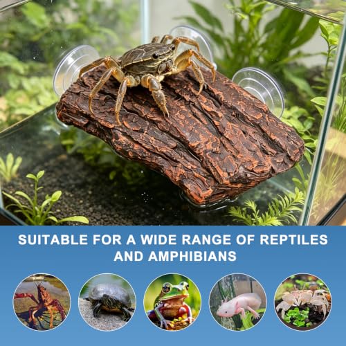 Turtle Basking Platform, Climbing Ramp Bark Turtle Dock for Aquarium | Turtle Tank Decor With 3 Suction Cups, Resting Terrace for Terrapins and Frogs - style: Faux Tree Bark