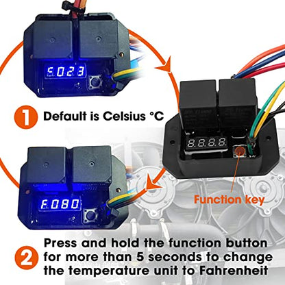 12V/24V Fans Controller Switch #0444, Temperature Range 104F to 230F | LED Real-Time Display, Thermatic Dual Fan Relay Kit, Digital Radiator Electric Fan Controller Switch Kit
