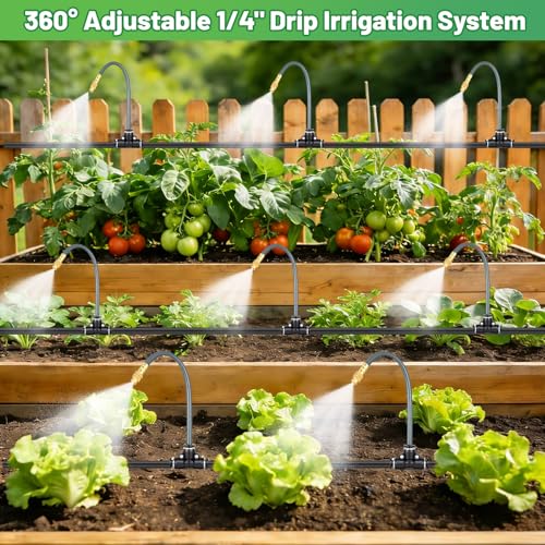 360° Adjustable 1/4" Drip Irrigation System Kits(No 1/4" Tubing) | Bendable Watering Misting Irrigation System, Garden Watering Atomizing System with 15 Nozzles for Garden Irrigation System - size: 1/4" Misting System
