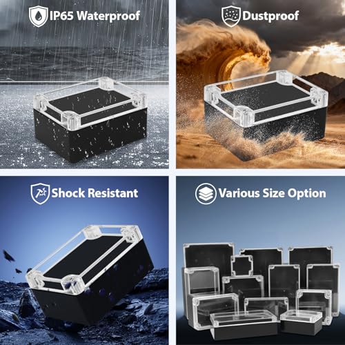 Junction Box with Clear Cover IP65 Waterproof Project Box Dustproof ABS Plastic Electrical Project Boxes Universal Enclosure, Black 4.5"x 3.5"x 2.1"(115x90x55mm)(Pack of 2) - color: 2 packs, size: 4.5"x 3.5"x 2.1"
