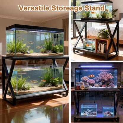 fishkeeper Heavy Duty Metal 50 Gal Aquarium Stand, 36" Lx20 Wx29 H, 720LBS | High Load-Bearing Capacity Fish Tank Stand, 2-Tier Storage Shelves for Reptile/Turtle/Terrarium/Breeder Tank Stand - size: 50 Gallon Without Power Outlet