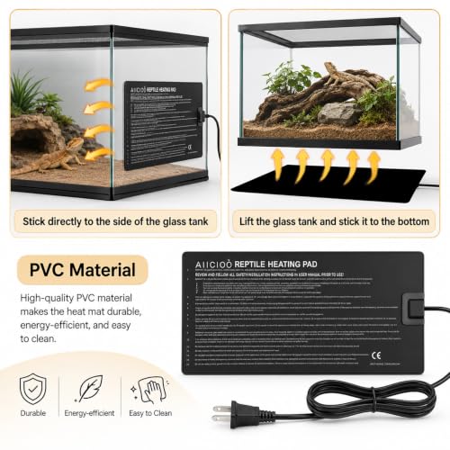 Aiicioo Reptile Heating Pad - Hermit Crab Heater Heat Mat for Reptiles Snake Lizard 24 Watt - size: 8" X 18"(24W)