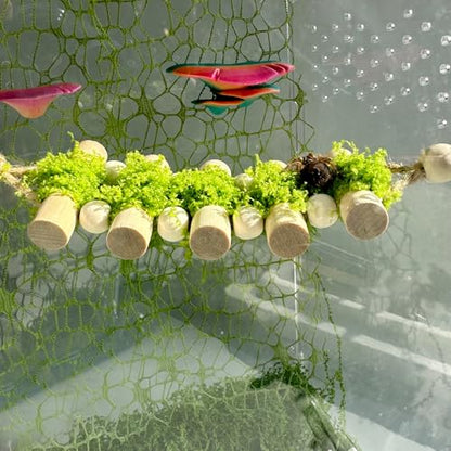 Jumping Spider Rope Bridge,Handmade Solid Wood Suspension Bridge with 2 Green Spider Webs, Decorative Accessory for Small Reptile Enclosures, Ideal for Jumping Spider Habitats