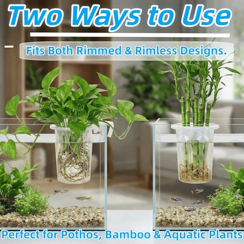 2 Pack Aquarium Plant Holder for Fish Tank with Suction Cup & Ext Hook | Upgraded Large Fish Tank Plant Holder, 0.4"-1.57" Extension Hooks Fit Rimless & Rimmed Tanks, for Aquaponic & Aquascape Decor