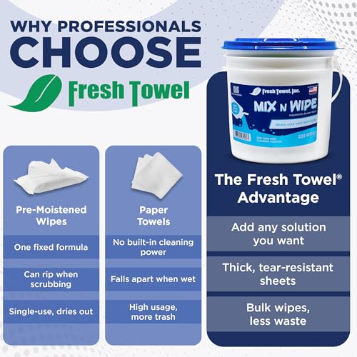 Fresh Towel Mix-N-Wipe Dry Wipes Refill, 220 Sheets, Cleaning Wipes | 6 x 9 inch center-pull format accepts a chosen liquid solution for custom wet applications at home, in garages, cars or gyms. - style: 1-Pack of 220 Wipes with Bucket