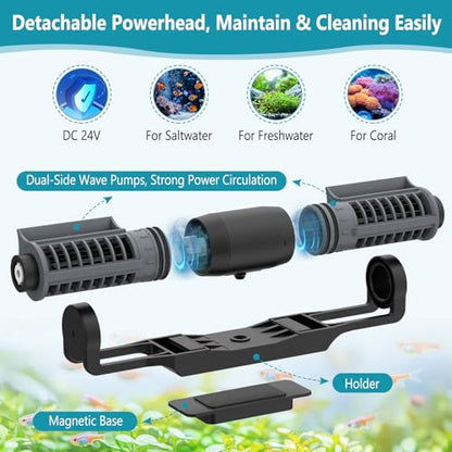 hygger Aquarium Gyre Wave Maker 1850GPH for 40-125 Gallon Fish Tank Cross-Flow Pump Adjustable Aquarium Water Circulation Powerhead 18W with Controller Magnetic Base - size: 1850GPH
