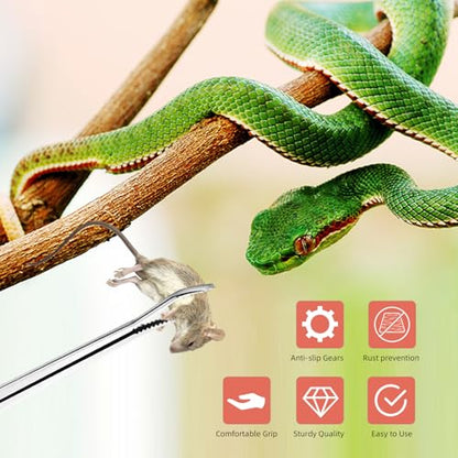 2PCS Reptile Feeding Tongs, Extended Stainless Steel Snake Feeding Tongs, Straight and Curved Feeding Tong, can be used for Snakes, Reptiles, Bathtubs, Aquarium Terrarium Supplies（15 "）