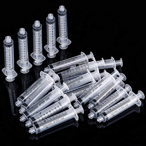 TecUnite 20 Pack Syringe, Plastic Curved Syringes for Epoxy Resin, Craft, Feeding Pets Animals, Oil or Glue Applicator - size: 10 ML