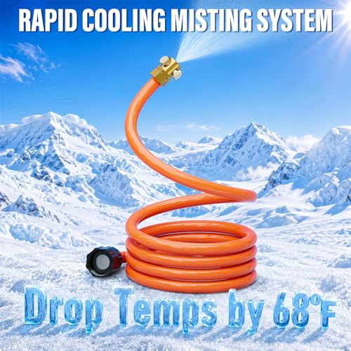 SPECILITE Misters for Outside Patio, 6.5 FT Hose Water Mist, 1 Pack | 360° Cover Mister Cooling System, with 6 Brass Nozzles and 4 Brass Plugs, for Garden, Backyard, BBQ, Pet, Chicken Coop