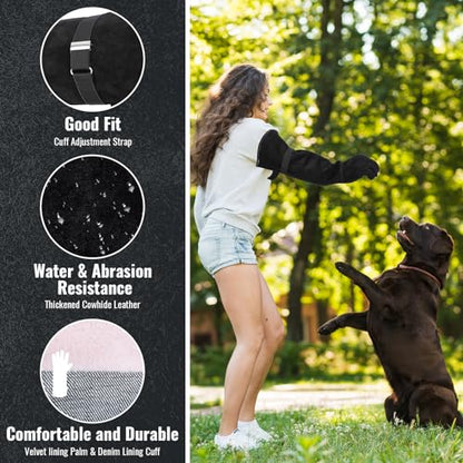 Animal Handling Gloves Bite Proof, Thickened Leather Cat Gloves for Scratching, Falconry, Welding, 23.6 inch Black - color: Black