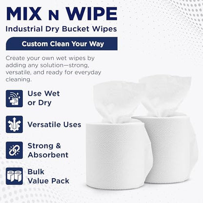 Fresh Towel Mix-N-Wipe Dry Wipes Refill 2-Pack, 220 Sheets, 6x9 in | Center-pull rolls fit bucket dispensers and accept liquid solution for custom multi-surface use in homes, cars or gyms. - style: 2-Pack of Refill Wipes (220 Sheet Rolls)