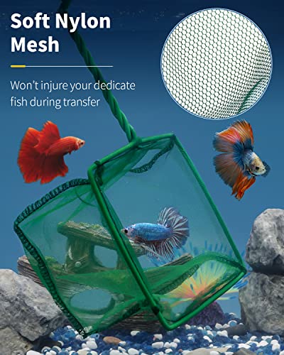 Pawfly Aquarium Fish Net with Braided Metal Handle Square Net with Soft Fine Mesh Sludge Food Residue Wastes Skimming Cleaning Net for Fish Tanks Small Koi Ponds and Pools - style: 6 Inch