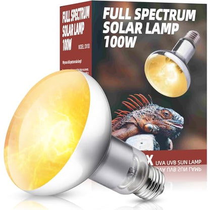 100W Reptile Heat Lamp Bulb Full Spectrum UVA UVB Sun Lamp | Basking Light for Bearded Dragon, Mercury Vapor Bulb for Reptiles and Amphibians - size: 100W