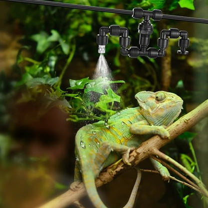 13 Pack 1/4" Dual-Head Reptile Mister System Reptile Mister Nozzle Kit,360 Degree Adjustable 1/4 Misting Nozzle Parts Quick Connect Fittings for Aquarium,Vivarium,Plants, Amphibians - size: Dual-Head