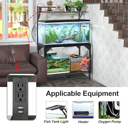 40 Gallon Fish Tank Stand – Aquarium Stand with Power Outlets, 37.7" x 19.2" x 58.66", Heavy-Duty Metal Tank Stand, 40 Gallon Reptile Tank Stand for Home Office – Tank Not Included (Black)