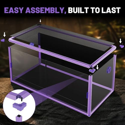 120 Gallon Reptile Tank, 4x2x2 Reptile Enclosure for Bearded Dragon, Snake, Ball Python & Chameleon, Aluminum Alloy Reptile Terrariums Cage with Front Sliding Tempered Glass Doors (Purple) - color: Purple