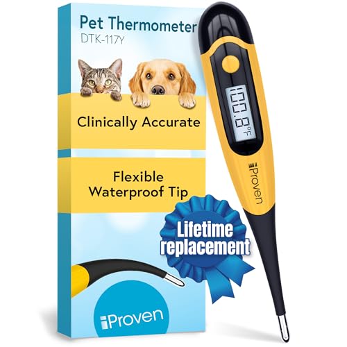 iProven Dog & Cat Thermometer for Fast and Accurate Fever Detection | Comfortable Flexible Tip, Waterproof Pet Thermometer, Quick Readings in 20 sec, Whelping and veterinary supply, DTK-117Y