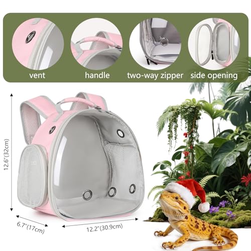 Hamster Backpack Carrier, Bearded Dragon Carrier Backpack with Clear Bubble Window,Small Animal Travel Backpack for Hedgehog Rat,Chameleon,Rabbit,Sugar Glider,Airline Approved (Pink, Backpack) - color: Pink