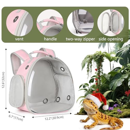 Hamster Backpack Carrier, Bearded Dragon Carrier Backpack with Clear Bubble Window,Small Animal Travel Backpack for Hedgehog Rat,Chameleon,Rabbit,Sugar Glider,Airline Approved (Pink, Backpack) - color: Pink
