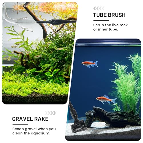 Aquarium Glass Cleaner, 7 in 1 Algae Remover for Fish Tank, Aquarium Cleaning Kit with Long Handle, Aquarium Net, Algae Scraper, Sponge Brush