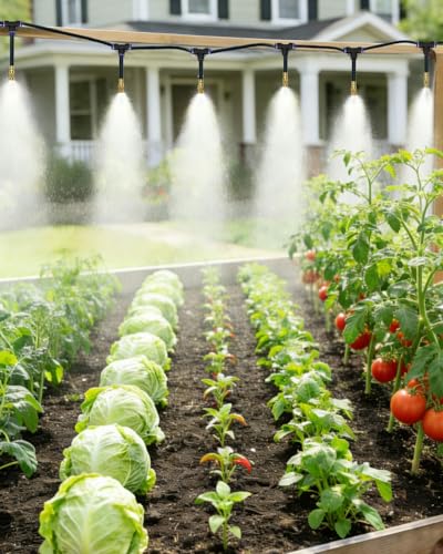 Drip Irrigation System 200FT 5/16", 2026-Upgrade Garden Sprinkler Kit with 32PCS 360° Adjustable Copper Nozzles, Automatic Misting Watering System for Raised Beds, Greenhouse, Lawn, Patio, Yard - size: 200FT