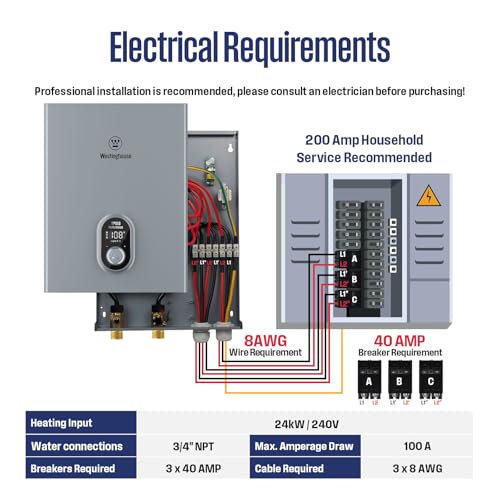 Westinghouse Wifi Tankless Water Heater Electric,24kW 240V,Whole House,Gray | Max 5.55GPM, 86-140℉ Temp.Range, ETL Certified, Space-Saving, Smart Wifi Compatible with Alexa & Google Home - color: Gray 24