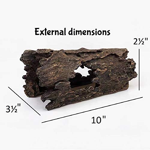 Reptile Hide, Fish Tank Accessories. Medium 10" Hollow Log for Aquarium, Lizard Hide Tank Decoration, Natural Looking Habitat or Betta Fish Tank Decoration for Hiding