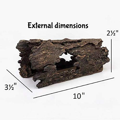Reptile Hide, Fish Tank Accessories. Medium 10" Hollow Log for Aquarium, Lizard Hide Tank Decoration, Natural Looking Habitat or Betta Fish Tank Decoration for Hiding
