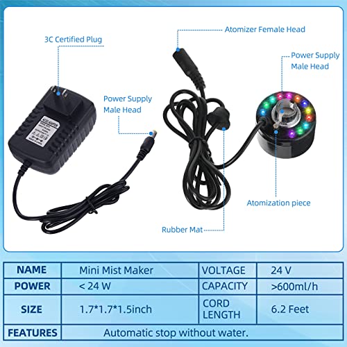 2 Pcs Mist Maker Fogger Small Ultrasonic Fog Machine Fountain Halloween Cauldron Mister Fogger Water Garden Pond Foggers Air Humidifier with 12 LED Light Flashes for Party (Light, Plastic)