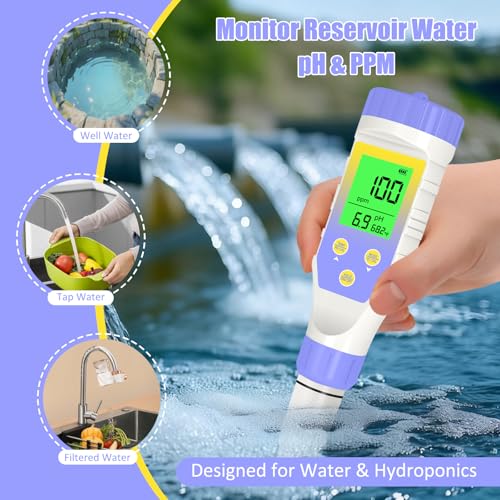 Pool Salt Tester, Digital Pool Water Tester & Pool pH Tester, 5 in 1 Digital Salinity Tester for Saltwater Aquarium Sodium Chloride Swimming Pools Hot Tubs Spas