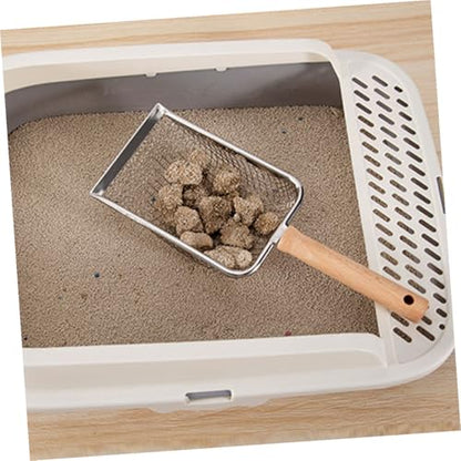 Stainless Steel Reptile Litter Scoop with Wooden Handle, 2x2mm Mesh Sand Sifter Shovel for Terrarium Cleaning, Sturdy Pet Waste Scooper for Small Animals and Reptiles
